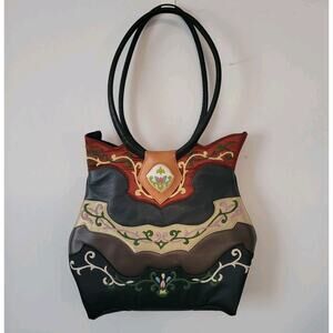 Oovoo Leather & Silk Embroidered Purse Bag Handmade In Vietnam